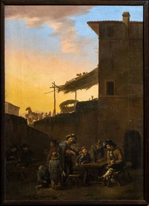 イタリアの宿の前で飲む人々 作： Johannes Lingelbach