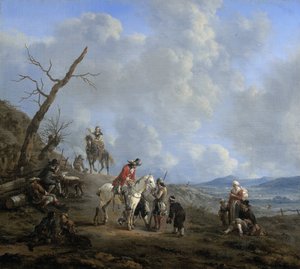ライダー、ハンター、農民のいる風景 作： Johannes Lingelbach