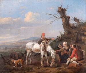 Paisagem com Descanso de Viajantes (óleo sobre painel de carvalho)