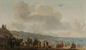1660 年 6 月 2 日、イギリスのチャールズ 2 世のスヘフェニンゲンからの出発 作： Johannes Lingelbach
