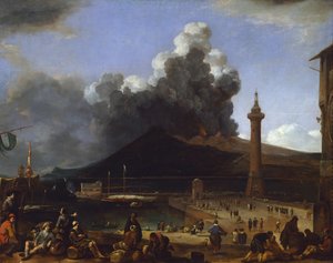 ベスビオ火山が噴火するナポリの港、ヨハネス・リンゲルバッハ（1622-1674）、イタリア