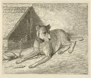 犬小屋で鎖につながれた犬 作： Johannes Mock