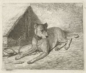 犬小屋で鎖につながれた犬 作： Johannes Mock