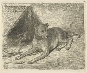 犬小屋で鎖につながれた犬 作： Johannes Mock