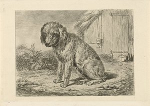納屋に座っている犬 作： Johannes Mock