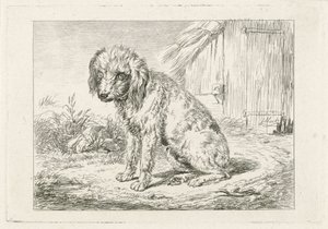 納屋に座っている犬 作： Johannes Mock