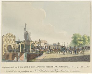 マリアンヌ王女と夫アルバート王子のユトレヒト入城、1830 年 H.H.K.K.H.H.の厳粛な入場。 1830 年 10 月 2 日のユトレヒトでのプロイセンの王子と王子アルバート (オブジェクトのタイトル)