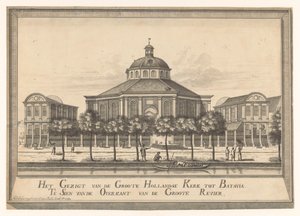 バタビアの新しいオランダ教会の眺め Groote Hollandse Kerk から Groote Revier の反対側から Batavia Te Sien までの眺め (オブジェクトのタイトル)