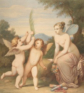 エロスとアンテロスとプシュケがそれらを見ている、1810-60。 作： Johannes Riepenhausen