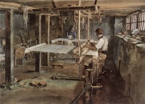 手織機で作業するアッペンツェルの織り手夫婦（1830年頃