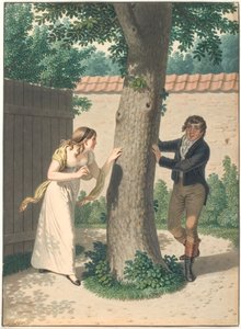 かくれんぼをする若い男女 作： Johannes Senn