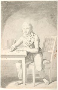テーブルに座って若い執筆少年 作： Johannes Senn