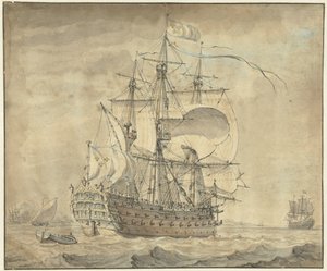 帆を張ったフランスの 3 階建て軍艦 作： Johannes Swertner