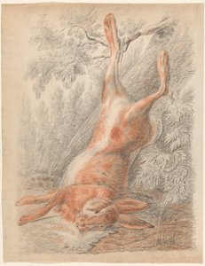 足でぶら下がっている死んだウサギ 作： Johannes Tavenraat