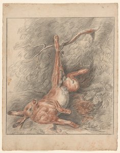 足でぶら下がっている死んだウサギ 作： Johannes Tavenraat