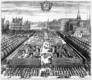 ストックホルムの王立庭園、「スエシアアンティカエホディエルナ」のイラスト、17世紀後半 作： Johannes Van den Aveele