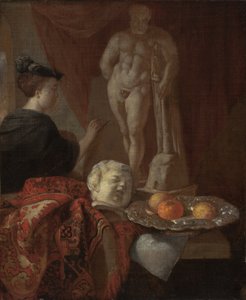 静物とイーゼルの女、1600年代後半 作： Johannes Voorhout