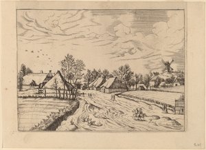 ポストミルのあるカントリービレッジ 作： Johannes and Lucas van Doetechum after Master of the Small Landscapes