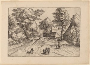 農場と物置のある村の道 作： Johannes and Lucas van Doetechum after Master of the Small Landscapes