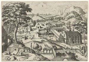 聖ジェロームのある風景 砂漠のヒエロニムス (オブジェクトのタイトル) キリスト教の物語のある風景（シリーズタイトル） 作： Johannes of Lucas van Doetechum