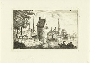 川に塔のある街並み 作： Johannes van Cuylenburgh