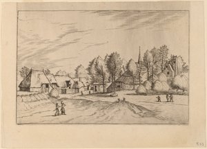 教会の塔のあるカントリー ビレッジ 作： Johannes van Doetechum, the Elder and Lucas