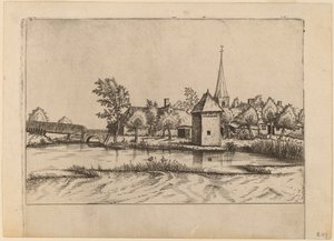 教会と橋のある田舎の村 作： Johannes van Doetechum, the Elder and Lucas