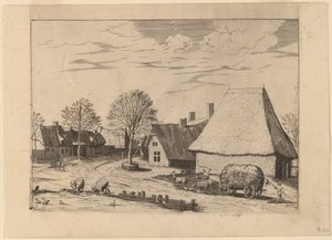 干し草のカートのある村の通り 作： Johannes van Doetechum, the Elder and Lucas