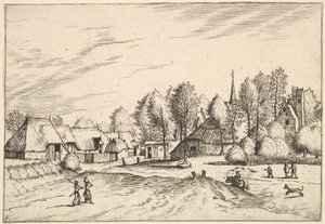 Multifariarum casularum の農村の特徴、1559 年から 1561 年に描かれた教会の塔のあるカントリー ビレッジ 作： Johannes van Doetecum I