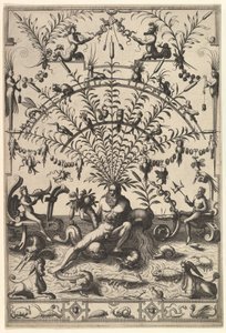 川の神が描かれた近代的なグロテスク装飾 1557年 作： Johannes van Doetecum I