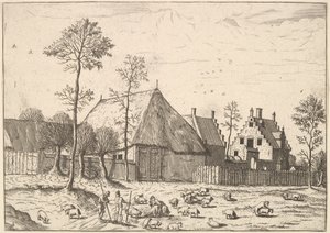 小さな風景、1559-61年からのコテージのある小屋。 作： Johannes van Doetecum I