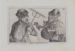 熊手を持った男性と、スプーンや撹拌機を売る女性（彫刻 作： John  Collier