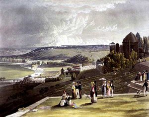 ダニエル・ハヴェル（1785-1826）が彫刻し、R.アッカーマン（1764-1834）が1821年に出版した「セーヌ河畔の風景」よりサンジェルマン（カラーリトグラフ） 作： John (after) Gendall