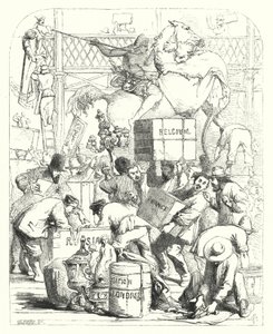 1851年の万国博覧会に出品される品物の到着（ロンドン、ハイドパークのクリスタルパレス）（彫刻