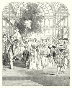 1851年の万国博覧会を訪れたヴィクトリア女王とその子供たち（ロンドン、ハイドパークのクリスタルパレス）（彫刻作品 作： John (after) Gilbert