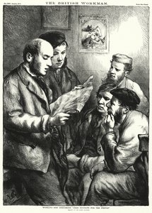 働く男たちが議論する「国民のための無料の日曜日」（刻印 作： John (after) Gilbert