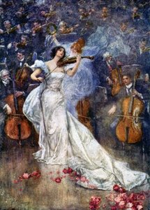 音楽。 ヴァイオリン協奏曲です。 1900年頃、チェコ共和国、グリッチによるイラスト（はがき） 作： John (after) Gulich