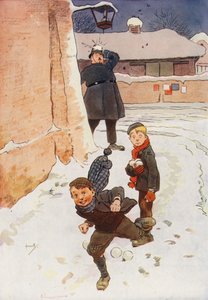 雪玉に打たれた警察官（カラーリトグラフ） 作： John (after) Hassall