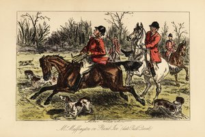 イギリスの猟師が、強情な馬に引きずられて、猟犬の真ん中にいたこと 作： John (after) Leech