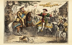 イングランドのヘンリー8世とフランスのフランシス1世との馬上での出会い（1520年6月7日、金の布の競技場にて
