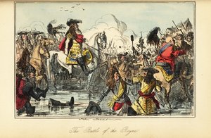 ボインの戦いで川を渡るウィリアム2世（アイルランド 作： John (after) Leech
