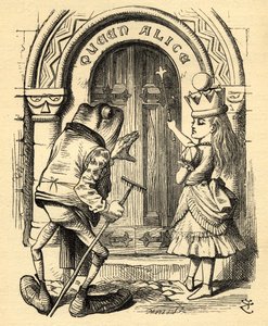 アリスとカエル」ルイス・キャロル（1832-98）の「Through the Looking Glass」からの挿絵（1871年初版）（リトグラフ）。 作： John (after) Tenniel