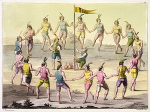 チリのインディアンが儀式のためのダンスをする様子（彫刻 作： John (after) White