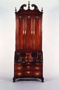 ニコラス・ブラウン・チッペンデールのブロック＆シェル・デスクと書棚、1760-70年頃（マホガニー製