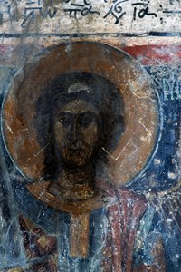 ギリシャ、クレタ島ヴウタス、アギア・パラスケヴィ教会のフレスコ画「キリスト」（写真