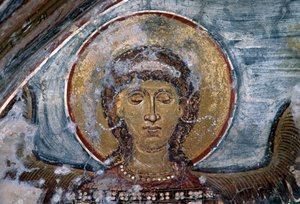 ビザンチン様式のアギオス・ゲオルギオス教会の天使のフレスコ画（ギリシャ、クレタ島、ヴァティ）（写真