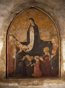 イタリア、ミラノ、聖マリア教会、塔の礼拝堂、子を抱く聖母、フレスコ画 作： Walter Charles Mills