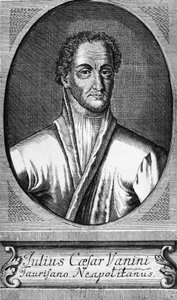 ルシリオ・ヴァニーニ（ジュリオ・チェーザレ・ヴァニーニ）の肖像（1585-1619年） イタリアの哲学者、医師、自由思想家で、知的自由主義の最初の代表者の一人、エングレーヴィング