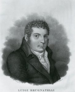 イタリアの化学者で電気めっきを発明したルイジ・ヴァレンティノ・ブルグナテッリ（1761～1818）の肖像、ロベルト・フォコシ（1806～1862）の素描の後にルイジ・ラドス（1773～1840）がエッチングしたもの 作： Walter Charles Mills