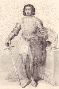 ユーロ伯フィリップ・アルトワの肖像（1358-1397年）、エングレーヴィング、20x13cm、ヴェルサイユ宮殿史料館所蔵、『フランス史』、シャルル・ガヴァール社、パリ、1840年頃
